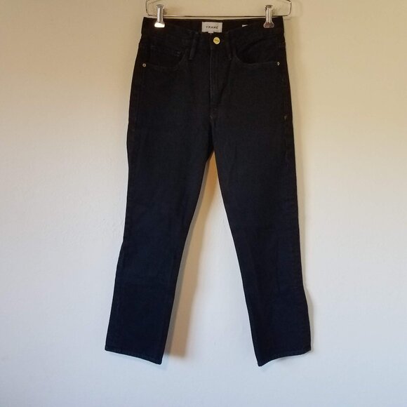 Frame Le Piper Cropped High Rise Straight Leg Jeans Blackletter Women's 24 LPR38 - Picture 1 of 12
